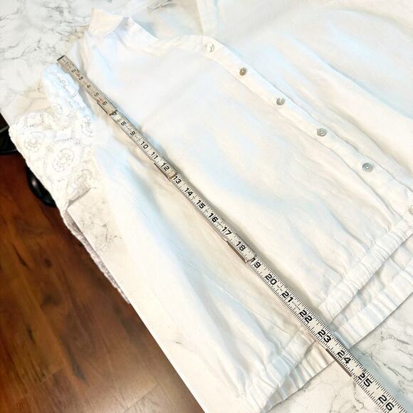 J. Jill Love Linen White Button-Down Shirt Lace Sleeves Women’s Size Large - Picture 8 of 10